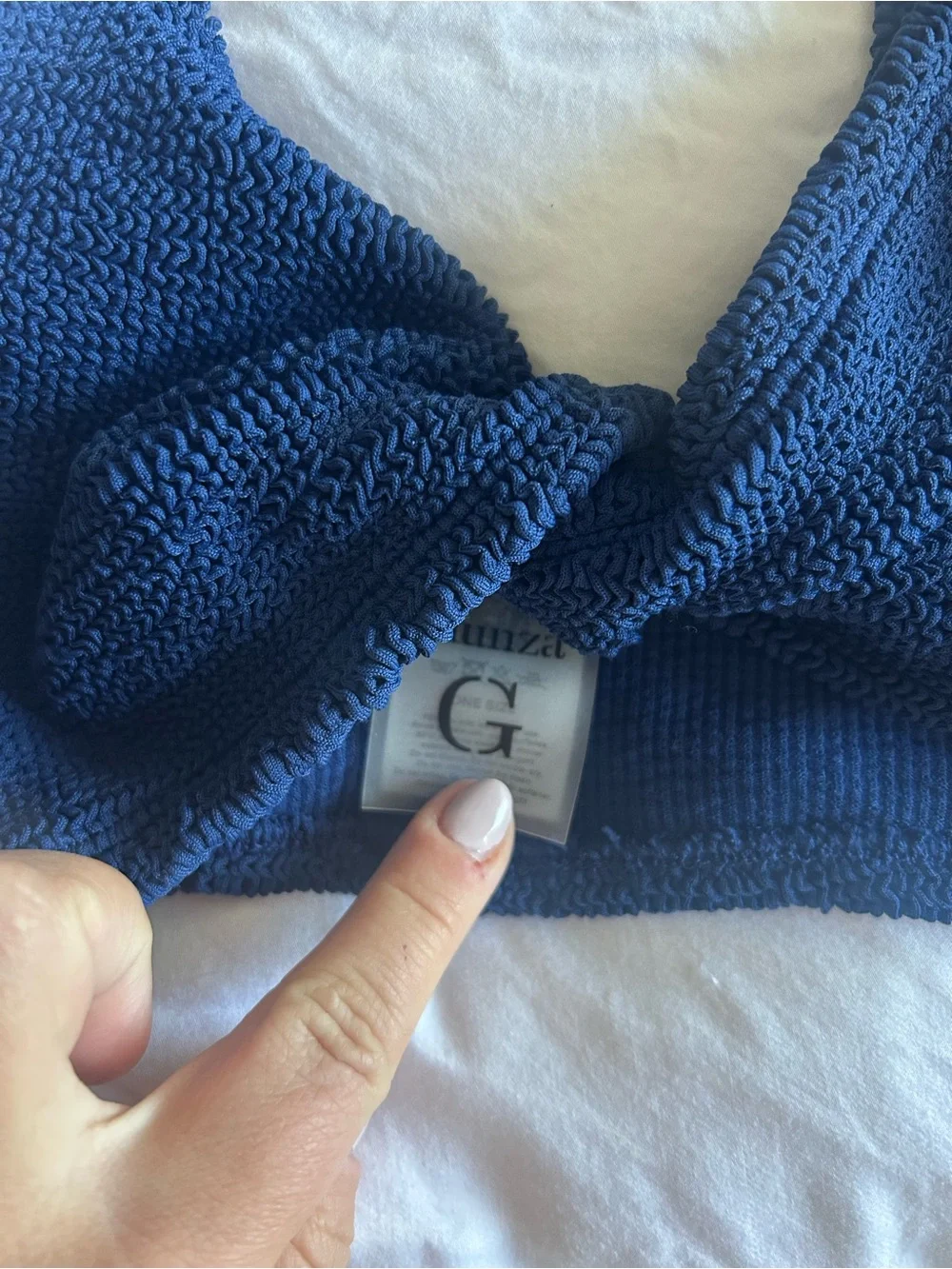 Hunza G Navy Blue Twist Bikini Top